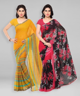 kashvi sarees Printed, Striped Daily Wear Georgette Saree(Pack of 2, Pink, Orange)