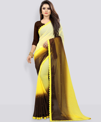 Fashion Day Self Design Bollywood Georgette Saree(Brown, Yellow)