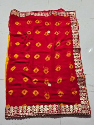 Lambu Fashion Embroidered, Color Block, Printed Banarasi Chiffon Saree(Red)