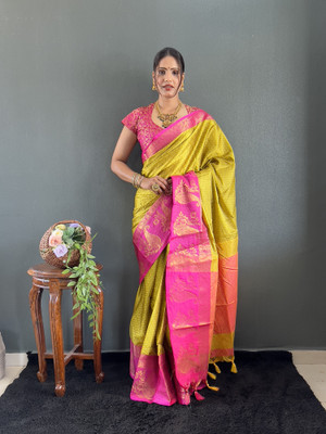 Aika Woven Banarasi Pure Silk Saree(Multicolor)
