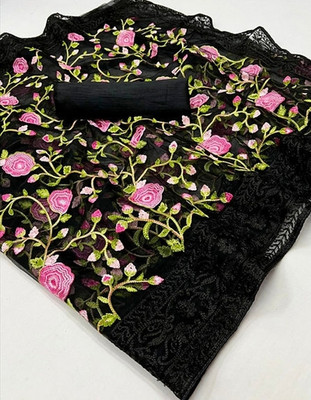 Apnisha Embroidered Bollywood Net Saree(Pack of 2, Black)