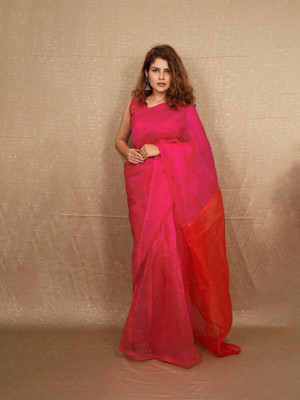 Divastri Solid/Plain Bollywood Organza Saree(Pink)