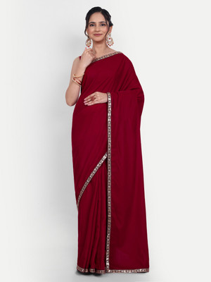 lts label tripti saxena Embroidered Leheria Velvet Saree(Maroon)