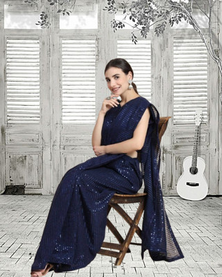 SHOBHTESH Embellished Bollywood Georgette Saree(Dark Blue)