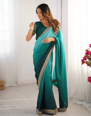 Satrani Embroidered Bollywood Silk Blend Saree(Green)