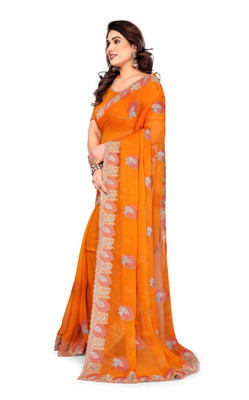 Mikhushop Embroidered Bollywood Silk Blend Saree(Multicolor)
