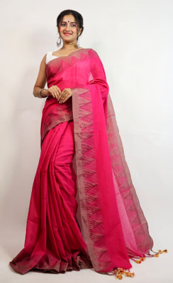 Maa kali saree center Solid/Plain, Temple Border, Self Design Handloom Khadi, Pure Cotton Saree(Red, Beige)