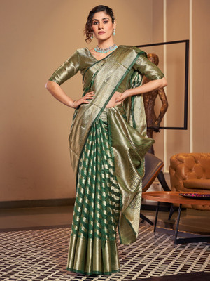 Divastri Woven Banarasi Organza Saree(Green)