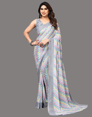 shiv textiles Printed Bollywood Georgette Saree(Grey)