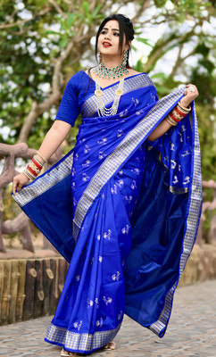 EEFA FASHION Embroidered Sambalpuri Satin Saree(Dark Blue)