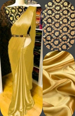 Arpita Fashion Solid/Plain, Self Design Bollywood Satin Saree(Gold)