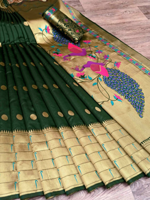 Rudr Venture Digital Print Banarasi Jacquard Saree(Green)