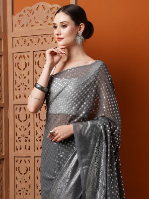 Sareemall Printed Bollywood Georgette Saree(Grey)