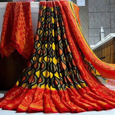 Bombey Velvat Fab Printed Bollywood Chiffon, Brasso Saree(Black)