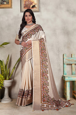 RASIFASHION Woven Banarasi Cotton Blend Saree(Cream)
