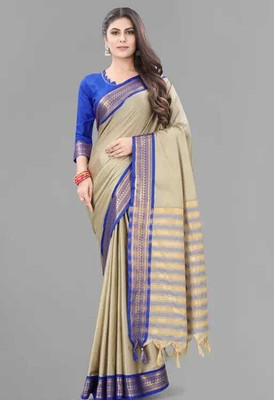 valida Embellished Dharmavaram Cotton Silk Saree(Beige)