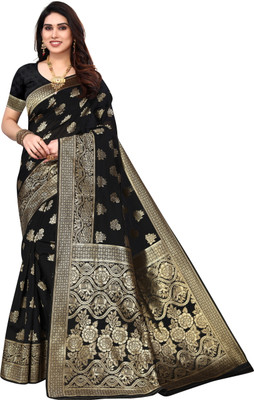 Siddhi Vinayak Knitts Woven Kanjivaram Jacquard Saree(Black)