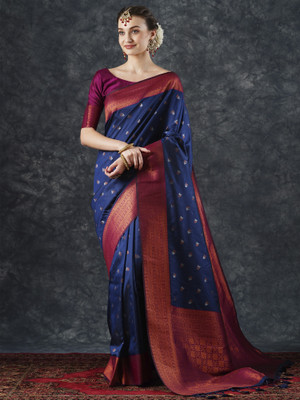 Divastri Woven Banarasi Silk Blend Saree(Dark Blue)