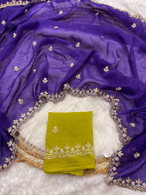Vinayak Textile Embroidered Bollywood Jimmy choo Saree(Blue, Purple)