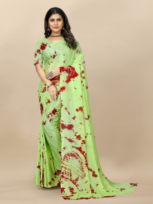 Julee Printed Leheria Chiffon Saree(Light Green)