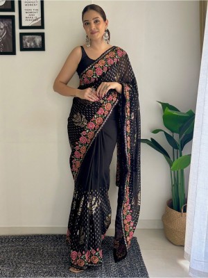 ANOUK Embroidered Daily Wear Pure Cotton Saree(Black)