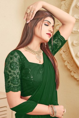 V AMAN FASHION Self Design Bollywood Georgette Saree(Dark Green)