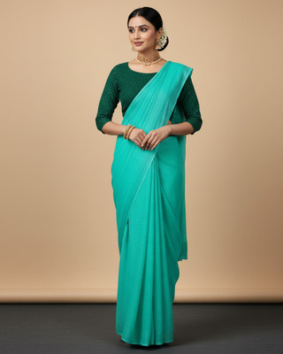 Sanskriti Synthetics Solid/Plain Handloom Georgette Saree(Green)