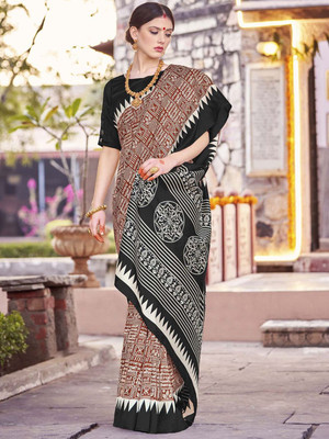 Anouk Rustic Printed Daily Wear Silk Blend Saree(Brown)