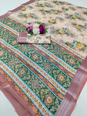 HangerStories Woven Kanjivaram Pure Cotton, Cotton Linen Saree(Orange)