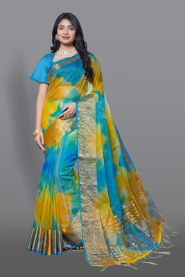 HouseOfCommon Woven Bandhani Organza Saree(Multicolor)