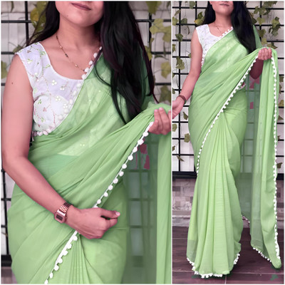 Avishafab Solid/Plain Bollywood Silk Blend Saree(Light Blue)