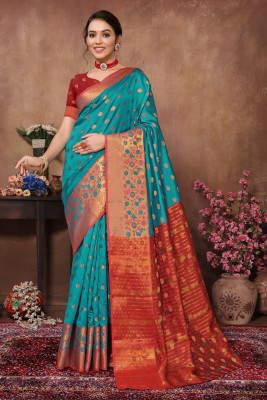 Pisara Woven Banarasi Cotton Silk Saree(Multicolor)