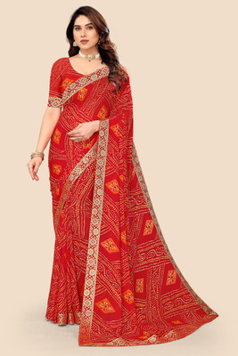 maayro Printed Bandhani Georgette Saree(Multicolor)