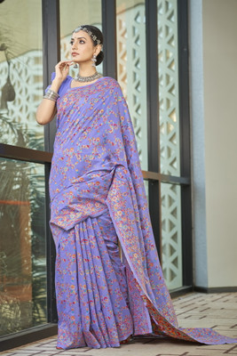 Sariya Woven Kalamkari Jacquard, Silk Blend Saree(Purple)