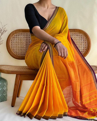 GhoshEthnic Solid/Plain, Temple Border Narayanpet Handloom Pure Cotton Saree(Light Blue)