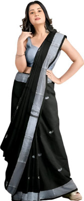 AAYATFABRICS Woven Banarasi Cotton Silk Saree(Black, Silver)