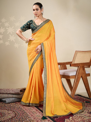 Tasrika Embellished Bollywood Silk Blend Saree(Yellow)