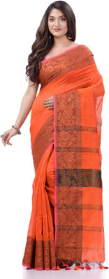 Desh Bidesh Printed Handloom Pure Cotton Saree(Orange)