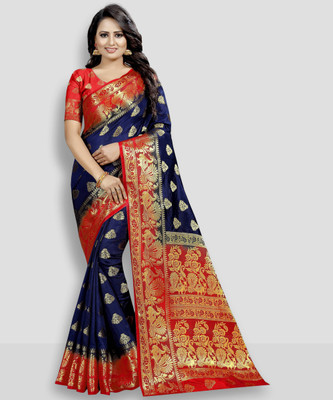 FINE WEAR Self Design Banarasi Cotton Silk Saree(Multicolor)
