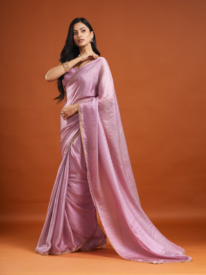 OMICRON FAB Solid/Plain Bollywood Chiffon Saree(Purple)