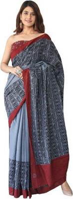 Clothonus Printed Ikkat Pure Cotton Saree(Pack of 2, Grey)