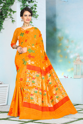 Vastram Enterprise Self Design Jamdani Cotton Blend Saree(Yellow)