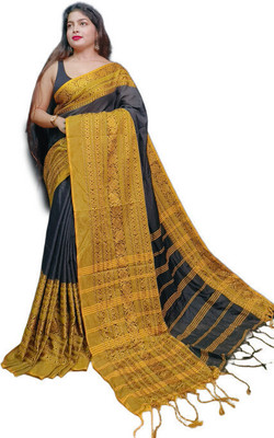 SABITA CUSTOMERY Embellished Handloom Handloom Cotton Blend Saree(Black)