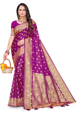NANDKUMAR TRENDS Woven, Self Design Banarasi Satin Saree(Purple)