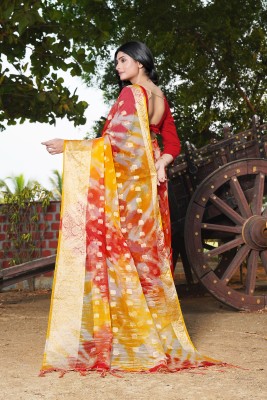 KOTHARI AF Solid/Plain Bandhani Organza Saree(Multicolor)