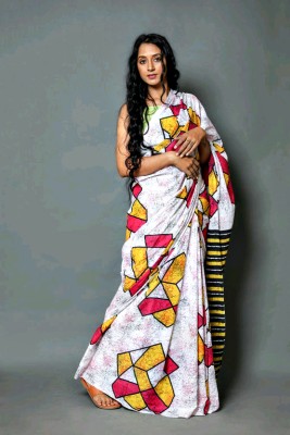 Henik Printed Bollywood Silk Blend Saree(White)