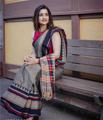 Joyguru Textile Self Design Handloom Cotton Blend Saree(Multicolor)