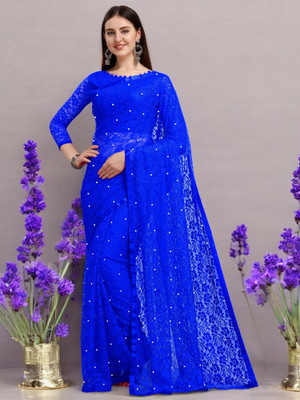 NORAFLEX Embroidered Bollywood Net Saree(Blue)