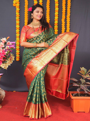 SGF11 Self Design Handloom Pure Silk Saree(Multicolor)