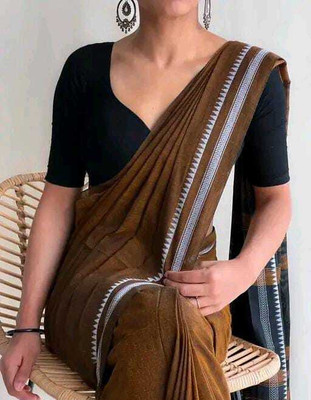 Maatarasaree Self Design Bollywood Cotton Blend Saree(Brown)
